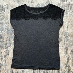 Anne Taylor Loft charcoal and black lace tee. XS